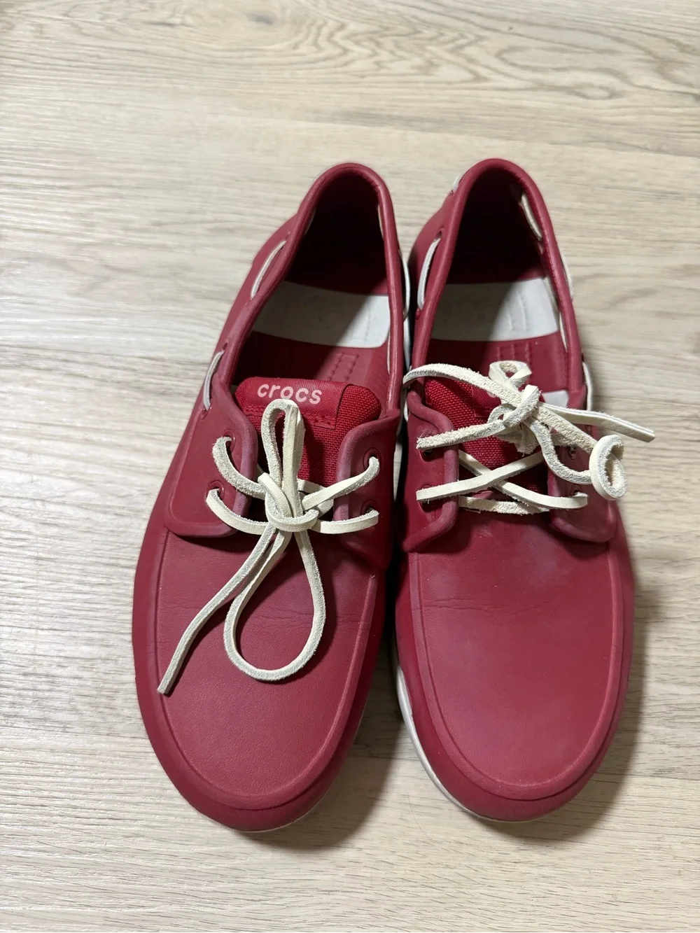 Crocs Boulder Colorado Red White Slip On Mens Size 8/Womens Size 10 Boat Shoes